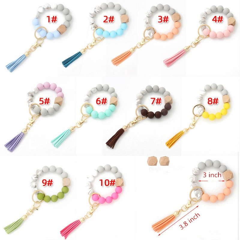 Keychain, silicone bead bracelet with tassels, for import, Amazon