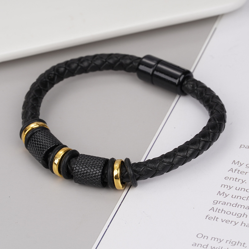 Cross-Border Hot-Selling Amazon Popular Men's Genuine Leather Braided Bracelet with Alloy Magnetic Buckle Multi-Layer Leather Bracelet Leather Jewelry