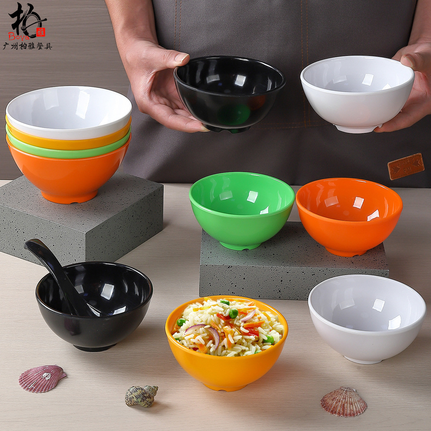 Color melamina tazón de comida rápida tazón de arroz de porcelana de plástico tazón de sopa tazón de salsa de salsa tazón de cubiertos caseros anti-caída tazón