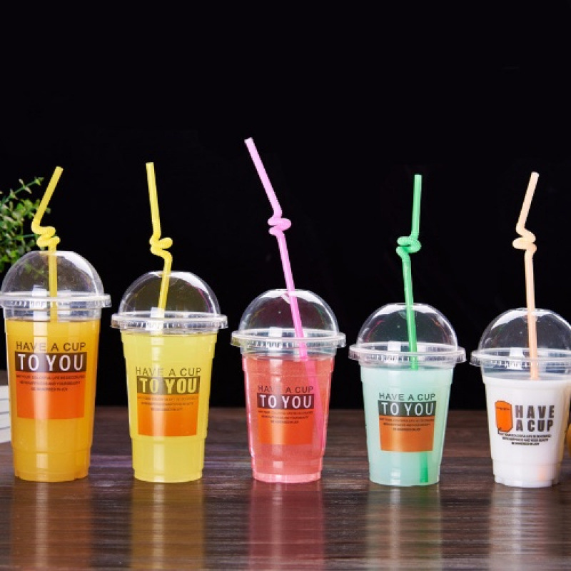 Plastic disposable tea cup, glass, set, cover, straw
