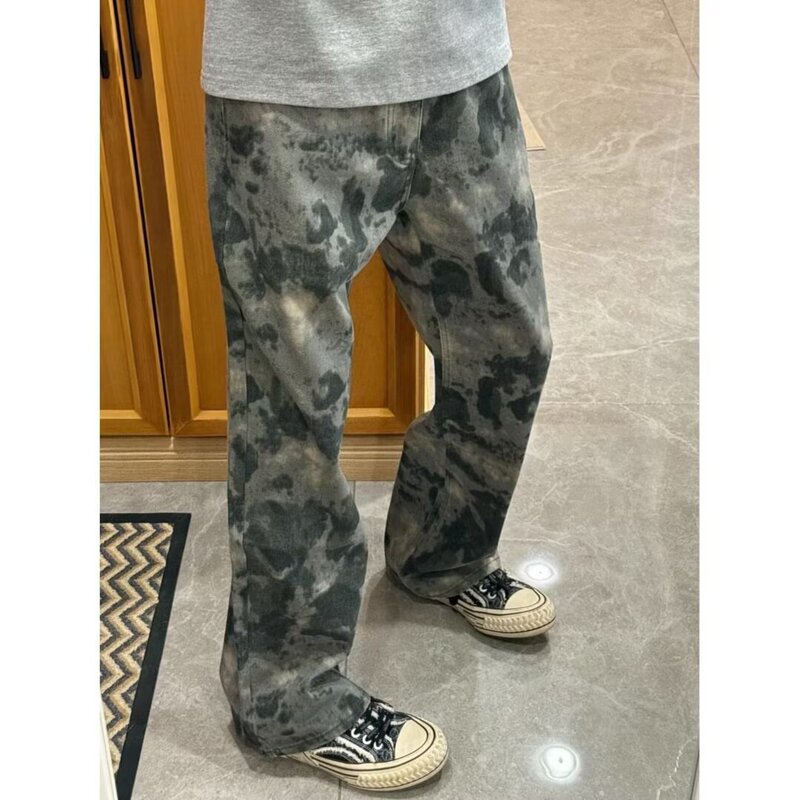 American High Street Camouflage Work Jeans Men's Spring and Autumn Trendy Loose Straight Wide-Leg Slimming Casual Long Pants