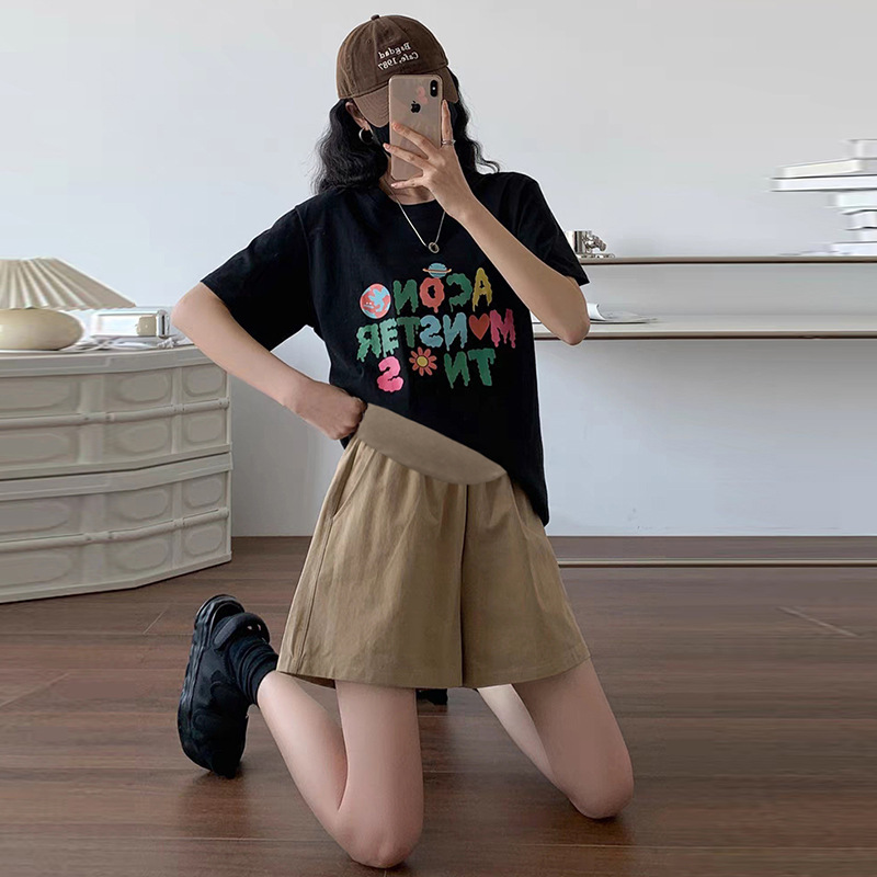 Maternity Shorts for Women, Summer Thin Style, 2025 New Model, Loose Straight-Leg Sports Mid-Length Pants, Black