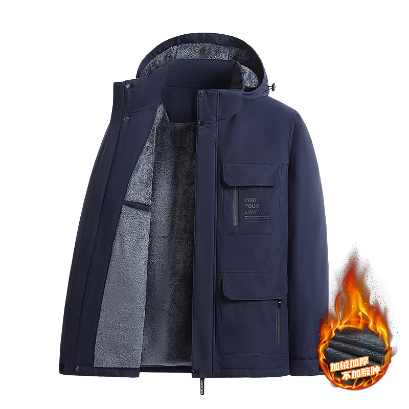 Capa de algodón de lana transfronteriza para hombres invierno grueso chaqueta de algodón de mediana edad gorra extraíble de tamaño grande papá chaqueta de algodón para hombres