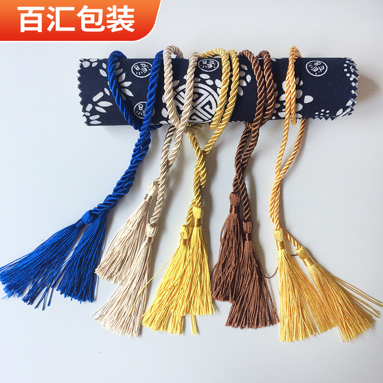 咖啡色棕色香槟金色酒红色三股流苏绳 酒瓶双头吊穗头绑捆扎绳子