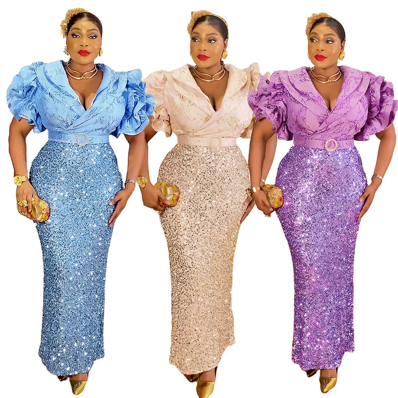 European and American Amazon Cross-Border New Sequin Dress Takeaway Aliexpress Popular Women's Plus Size Party Evening Dress