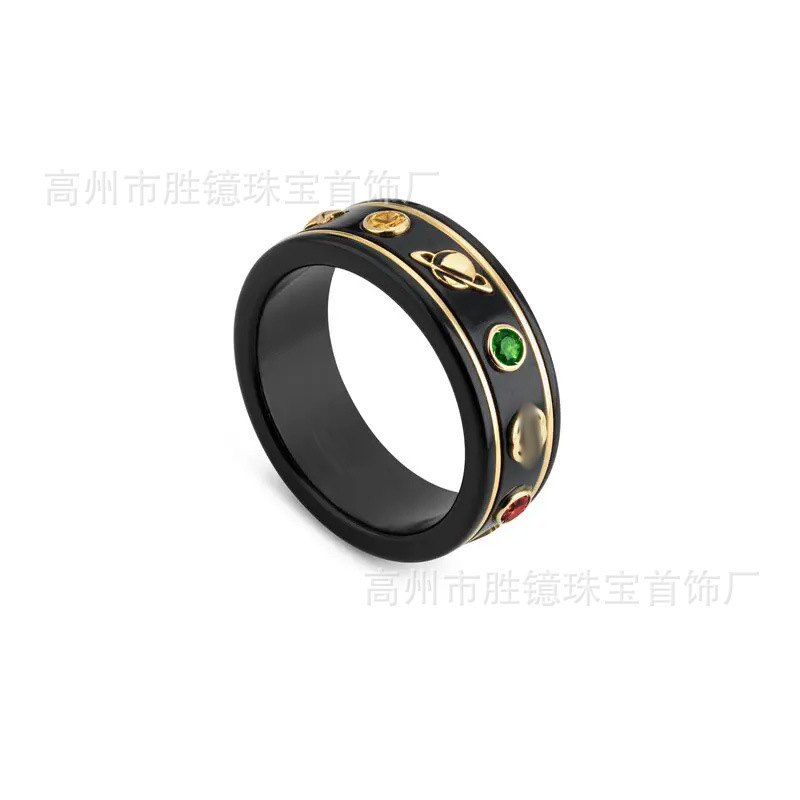 高バージョン Gujia リング Gucci レトロ オールド メンズ レディース リング カップル モデル ダブル G ストライプ エナメル 中空デイジー|undefined