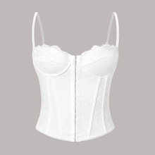 跨境ins女装鱼骨钢圈裹胸排扣露背小背心欧美风性感纯色蕾丝吊带