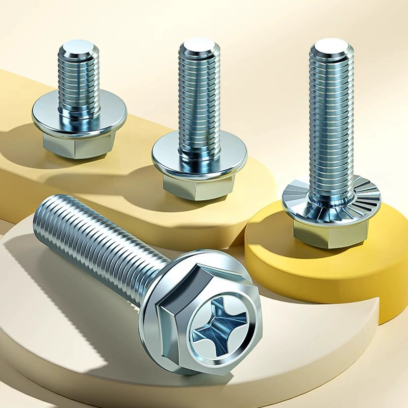 Оцинкованный крест шестигранный фланец с зубчатым винтом Наружный шестигранный винт с прокладкой болт противоскользящий винт M4M5M6M8