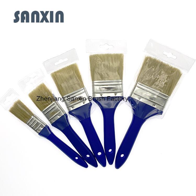 工厂供应1寸2寸3寸4寸蓝色塑料柄油漆刷猪鬃毛扫油漆刷南美市场