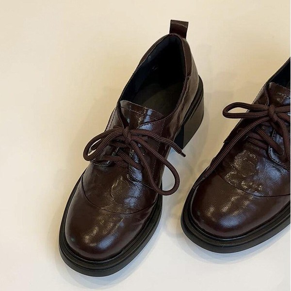 Britische Retro Schnür-loafer Mit Runder Kappe Und Blockabsatz_voghion.com