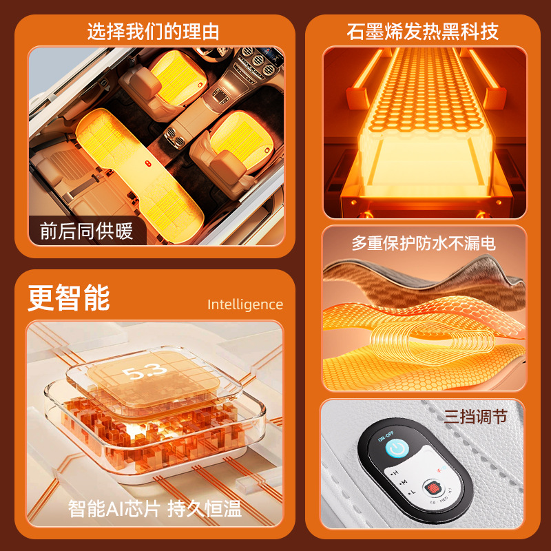 Autumn and Winter New USB Office Chair Cushion Graphene Heated Cushion 12V24V Car Truck Universal Seat Cushion