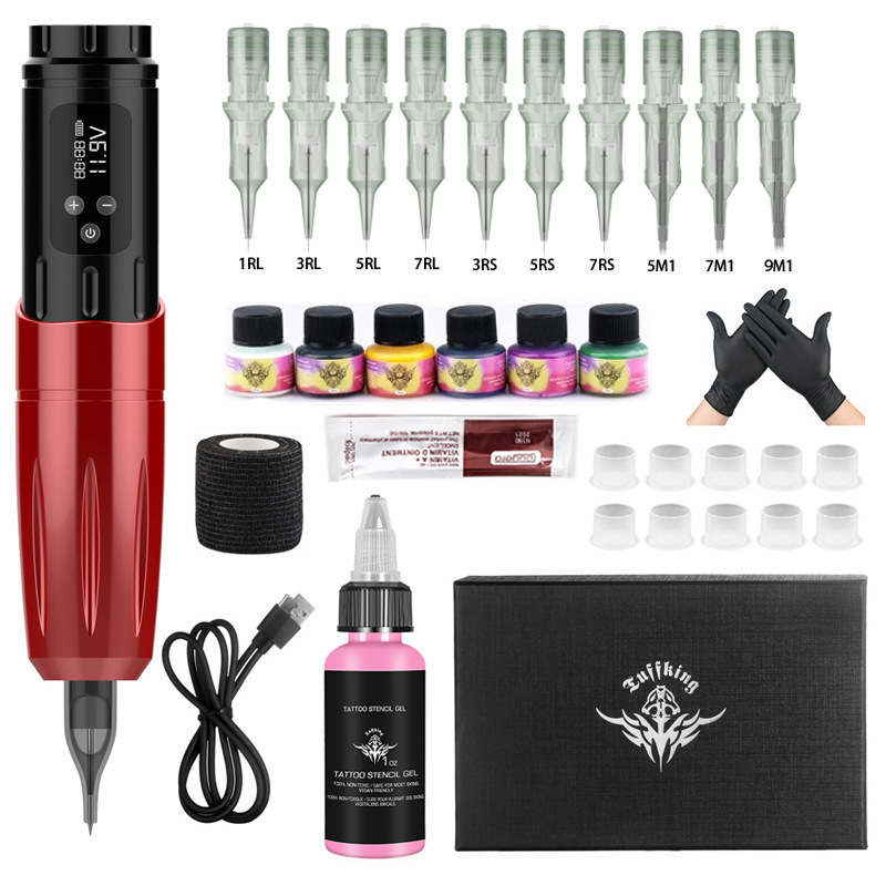 Conjunto de máquina de tatuaje transfronteriza para principiantes Juego completo de batería de tatuaje todo en uno Cinta de bolígrafo Pantalla LCD Máquina de tatuaje