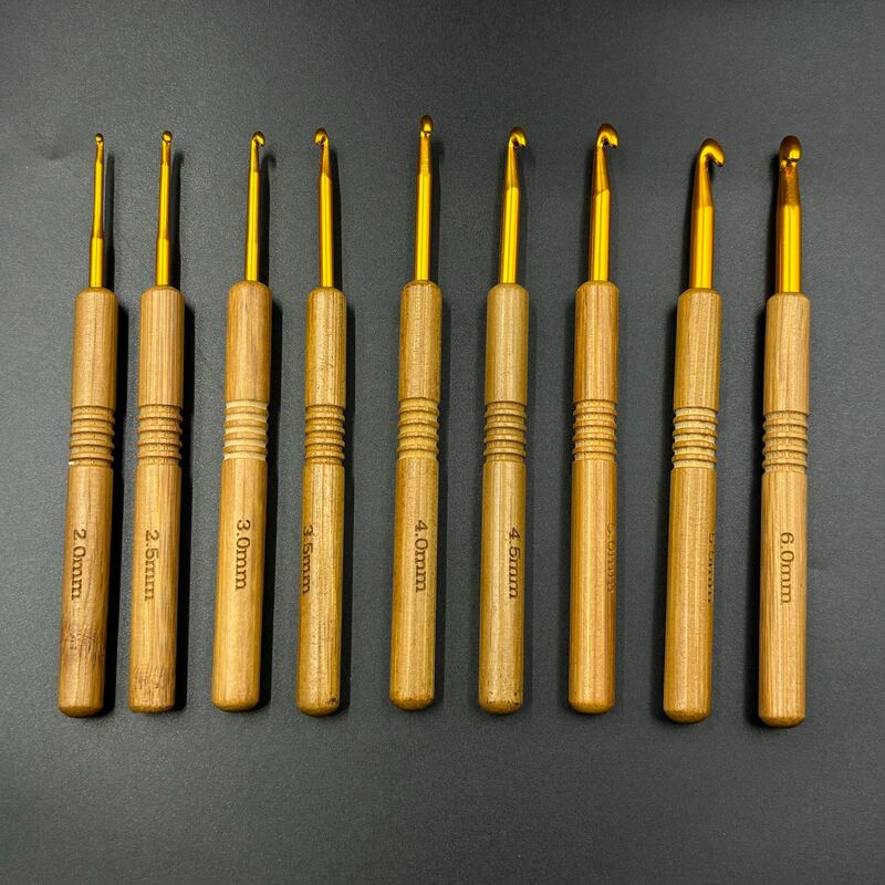 Golden silver Single Head Crochet suit Hand DIY Knitting Tools Carbonized Bamboo Handle Aluminum Head Crochet Sweater Crochet