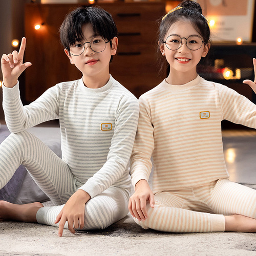 ShuRong colorful cotton children's thickened thermal underwear set, pure cotton, men's and women's, medium and large children's close-fitting autumn clothes, long johns and cotton sweaters