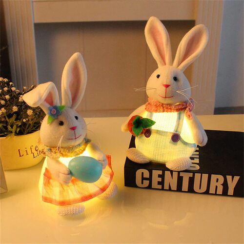 Cross-border new product Easter bunny figure standing, glowing rabbit plush toy cute carrot egg rabbit ornament decoration