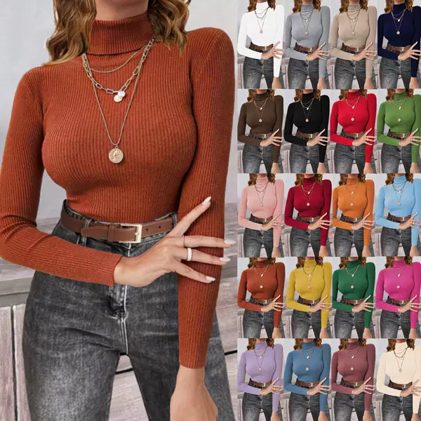 2025 Cross-Border European and American Export Women's Clothing New Amazon Independent Station Turtleneck Pullover Knitwear Top