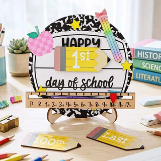 跨境新品First Day of School Sign 木制开学标志木质工艺品摆件S