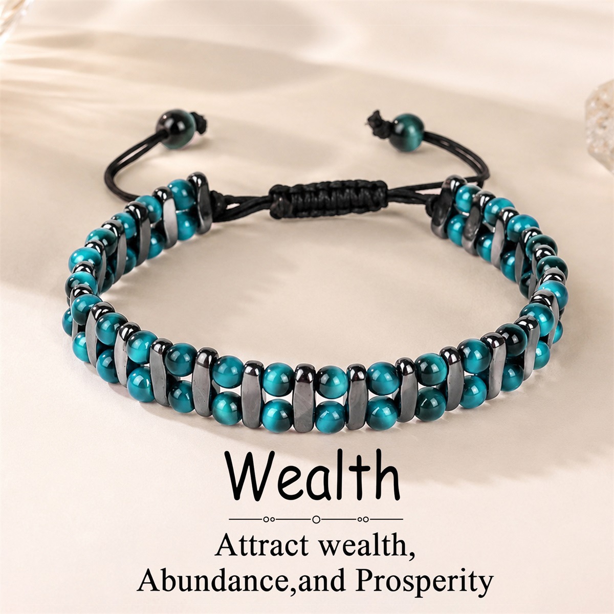 Amazon cross-border supply vintage men's blue tiger eye stone and black gallstone beaded bracelet double-layer woven bracelet wholesale