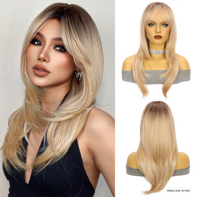 Europe and the United States wig lady mechanism head gradient rose golden net multi-level wholesale fashion wig