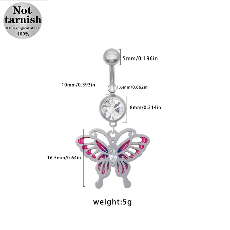 Piercing ombelico in acciaio inossidabile cuore e farfalla_voghion.com
