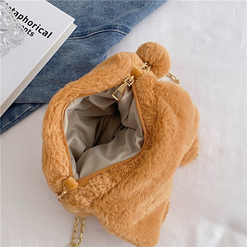 Cartoon Plush Bags for Women, Korean Version, Trendy and Cute, Single Shoulder Chain Strap Bags, Fashion Phone and Coin Crossbody Bags, Live Streaming