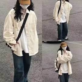 森系慵懒chic奶杏色纯棉衬衫女内搭叠穿宽松显瘦百搭打底衬衣外穿