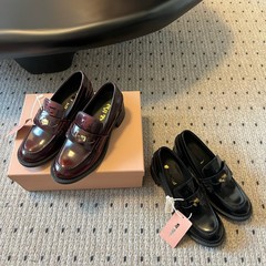 グレープママ スタジオリー 秋冬 厚底 ローファー レザー スリッポン 太ヒール レディースシューズ