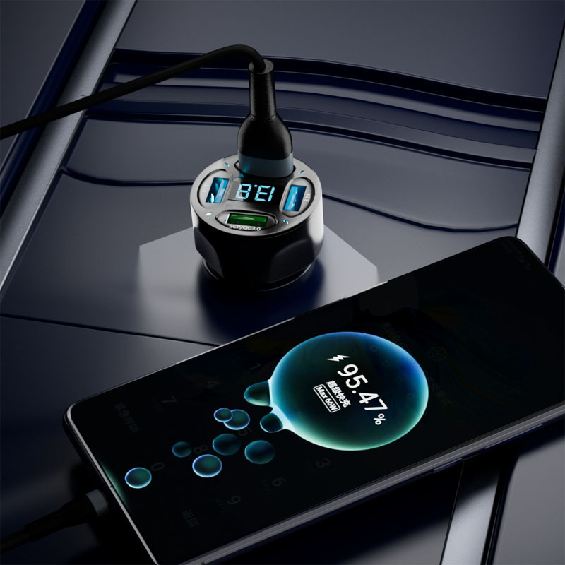 新しい 4usb デジタルディスプレイ車の充電器 66 ワット急速充電 PD 携帯電話充電ヘッド 1 対 4 QC3.0 車の充電器メーカー|undefined