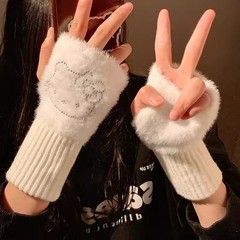 かわいいkt猫保温毛糸半指手袋女性冬のぬいぐるみニット腕のタッチパネル事務学生が字を書く