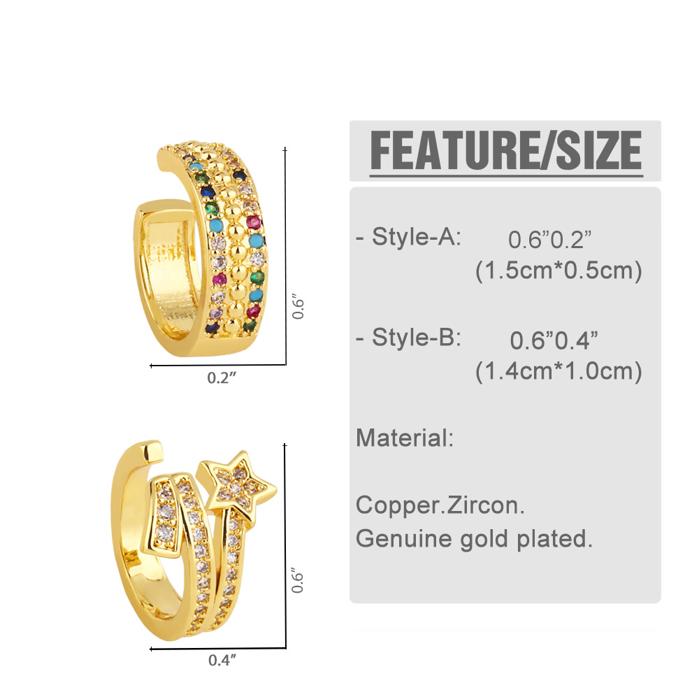Fashion Star Copper Ear clips Inlay Zircon Copper Earrings