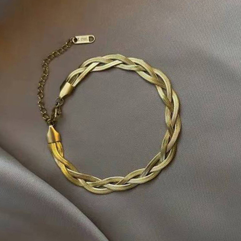 Three strand Fried Dough Twists necklace jewelry titanium steel clavicle for women with advanced feeling and color_voghion.com