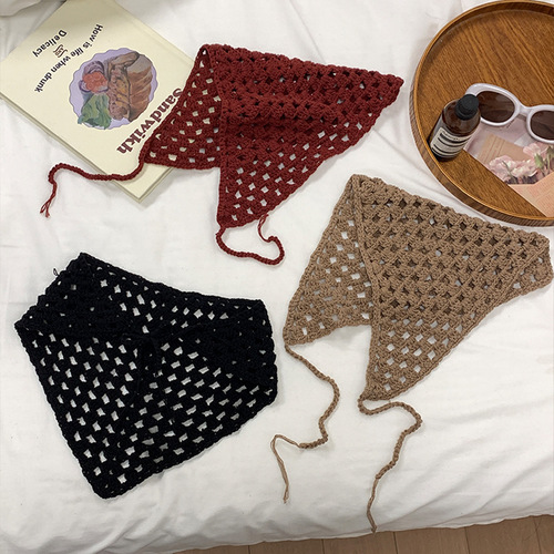 Japanese handmade crochet headscarf female new sweet ins French triangle scarf net celebrity knitted hairband headband
