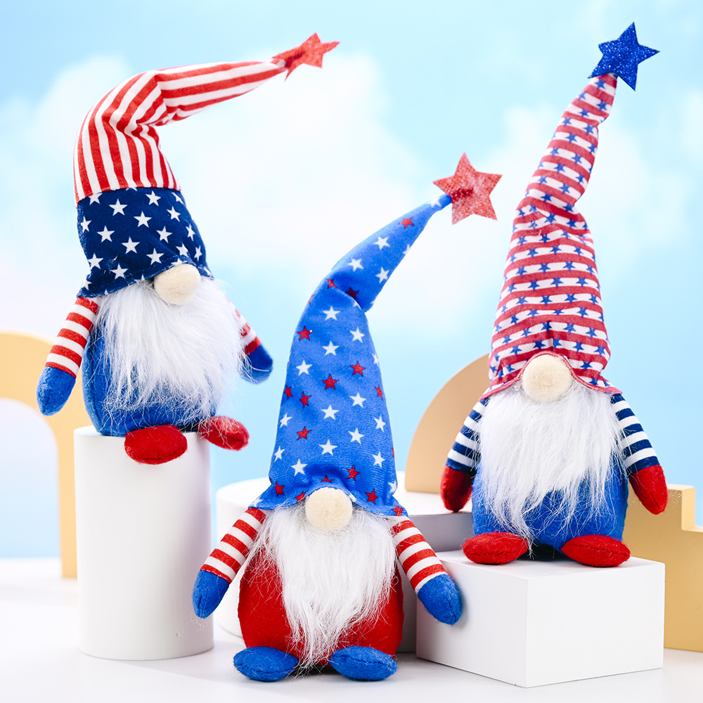 Día DE LA Independencia Americana de cinco puntas estrella sentada posición enana muñeca de peluche decoración regalo para niños Rudolf