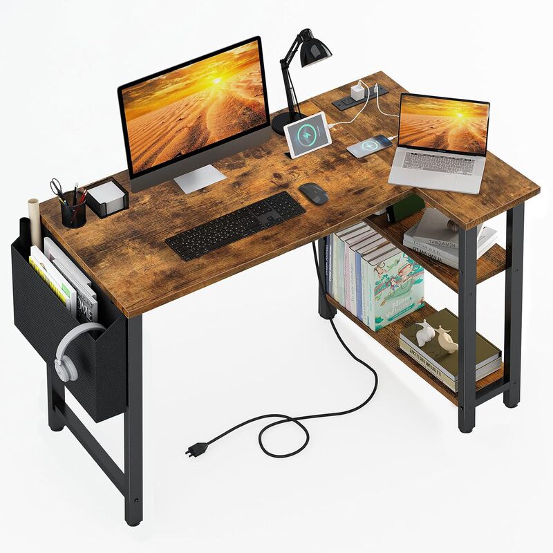 Wholesale Customized American Corner Computer Desk Cross-Border Delivery Retro Small L-Shaped Desk with Power Socket Rack Wholesale Customized American Corner Computer Desk Cross-Border Delivery Retro Small L-Shaped Desk with Power Socket Rack