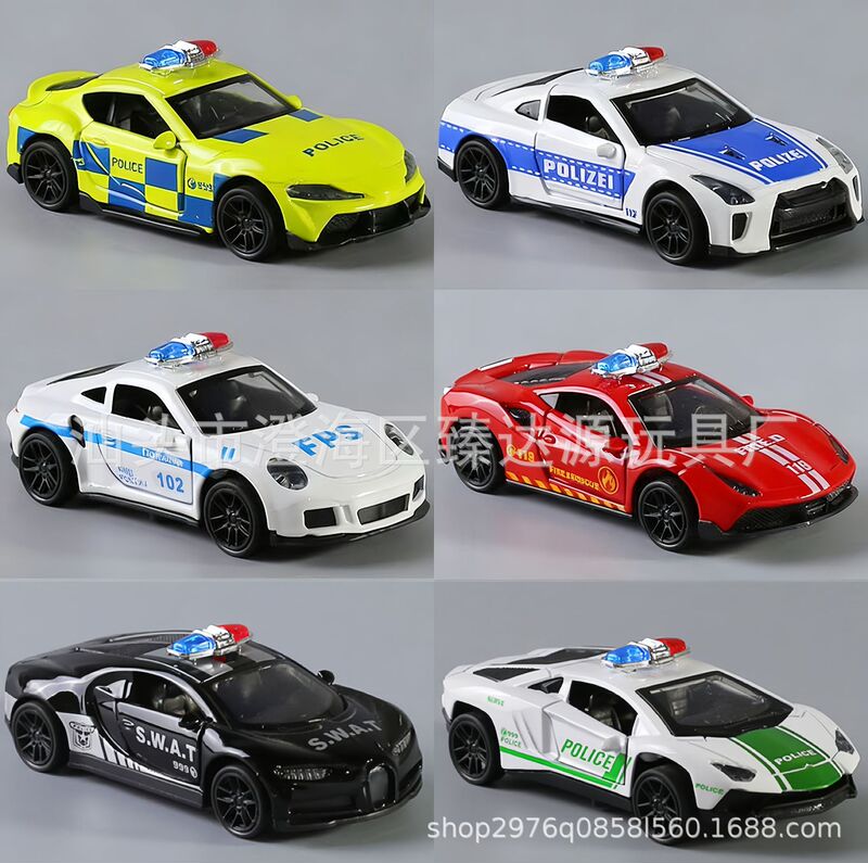 Bagged 1:43 Police Car Alloy Car Model Kidsren's Metal Car Toy Can Open the Door and Pull Back the Ornaments