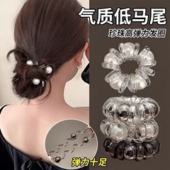 电话线发圈时尚简约加粗珠珠头绳高弹力气质皮筋女扎头发绳不伤发