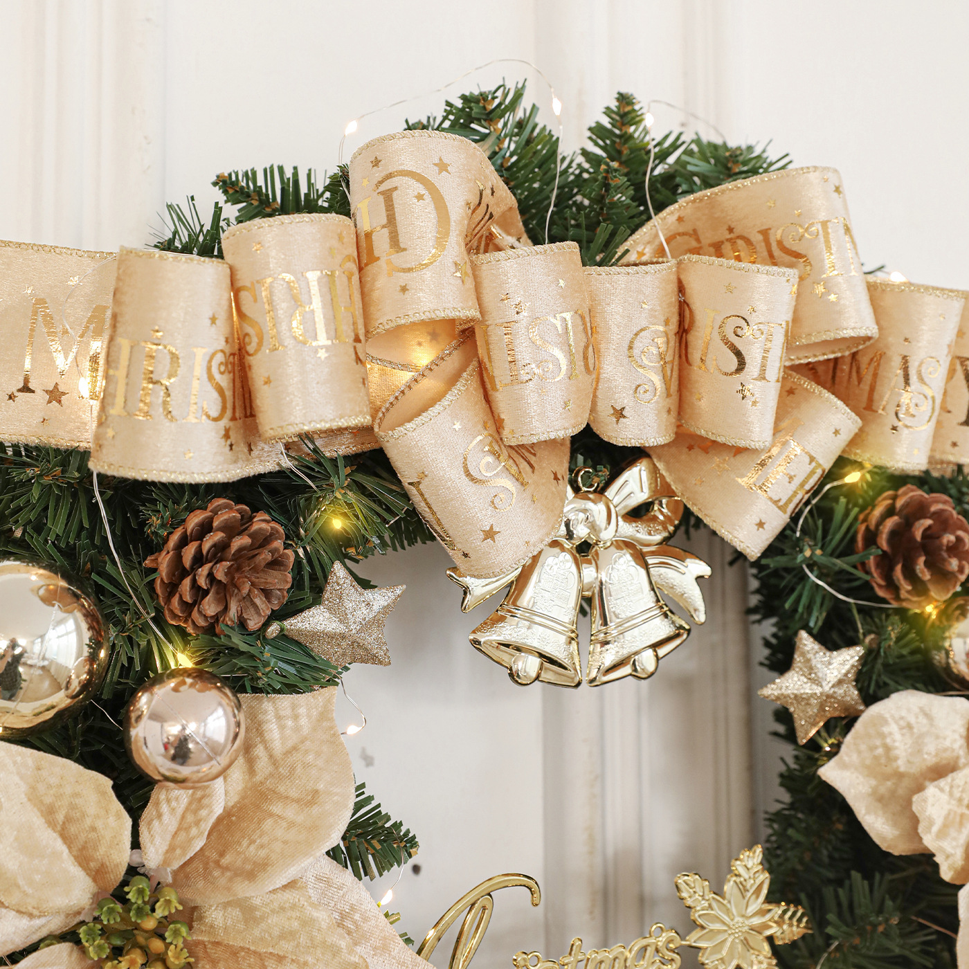 Nueva corona de Navidad encriptada iluminante guirlanda ventana puerta colgante pared decoración atmósfera colgante decoración diseño de escena