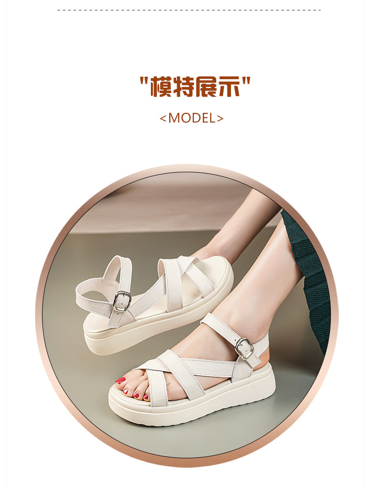 Dép sandal nữ quai ngang đế xốp mềm da thật phong cách La Mã — Màu đen chi tiết 6