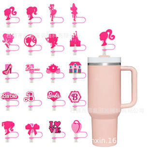Pink Barbie Straw Cap 40oz Handle Cup Ice Tyrant Car Cup Straw Cap Cute Decorative Silicone Dust Cap