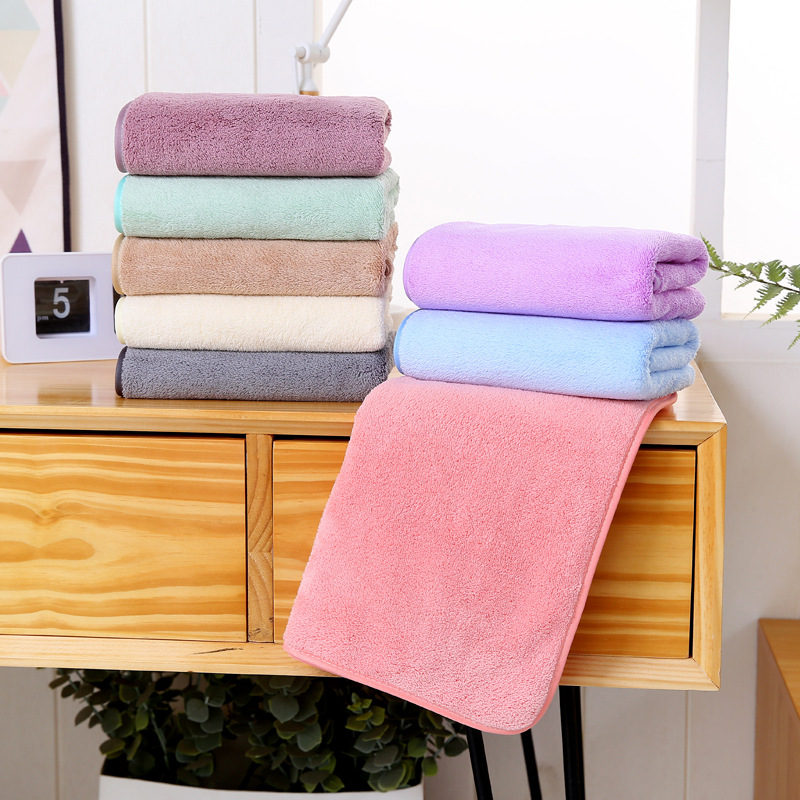 緯編珊瑚絨毛巾8色可選吸水洗臉家用洗澡擦頭髮面巾素色簡約毛巾