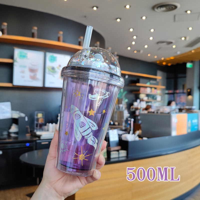 Verano nuevo material AS estudiantes tazas de té de paja con tapa de alta cara al por mayor 500ml taza de jugo de fruta fría