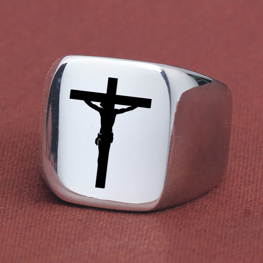 Retro Cross Titanium Steel Plating Rings display picture 2