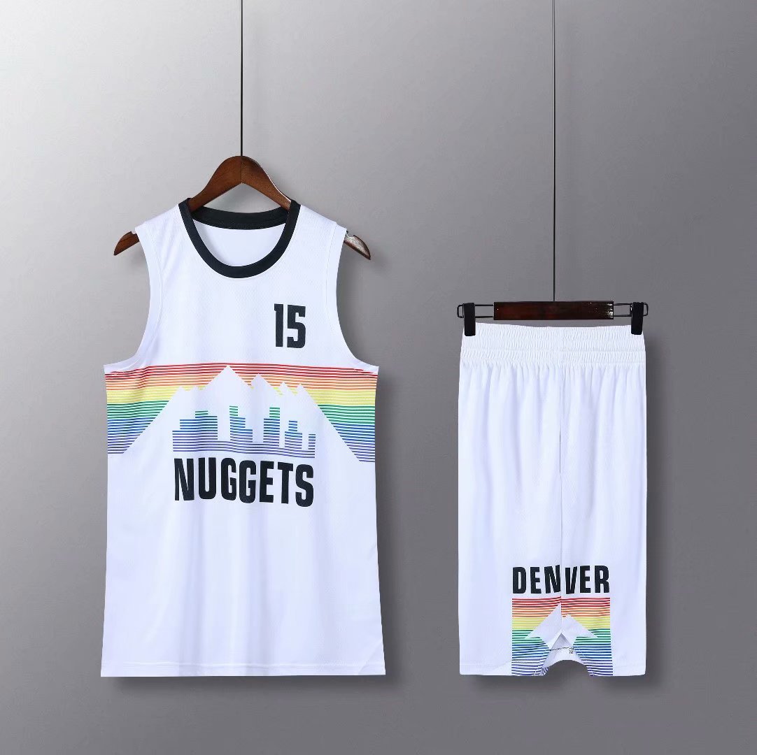 Nuggets City Edition No. 1, No. 15, Digital Printed Basketball Uniform Set with Flap Pocket Pantss on Both Sides S-5Xl Basketball Vest