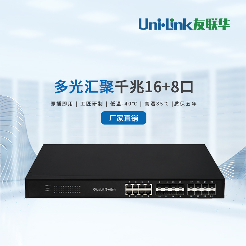 24口万兆收发器 8光16电千兆 工业级网管交换机双电源 深圳友联华