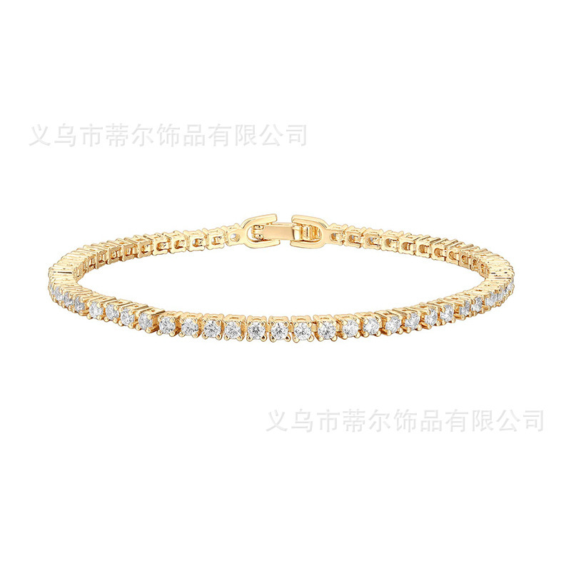 Cross Border Ladies 14K Gold Plated Cubic Zirconia Classic Tennis Bracelet | Women Gold Bracelet
