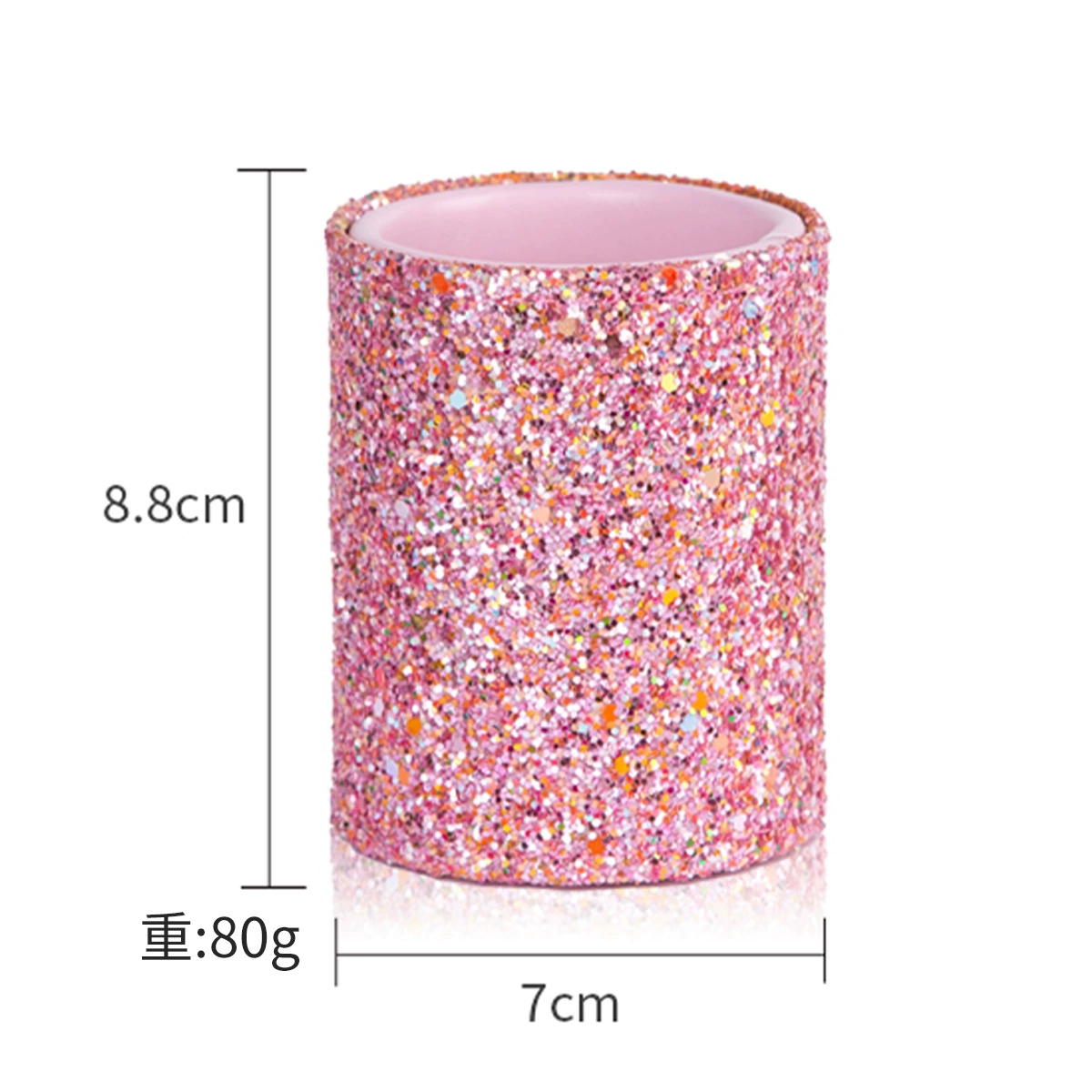 Makeup Brush Storage Cup, Sequin Exterior, Compact Cosmetic Organizer, 80 g