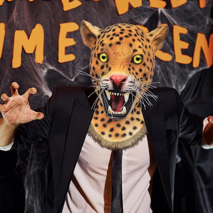 Máscara de leopardo animal realista tocado disfraz de fiesta de carnaval de Halloween divertido juego máscara de jaguar