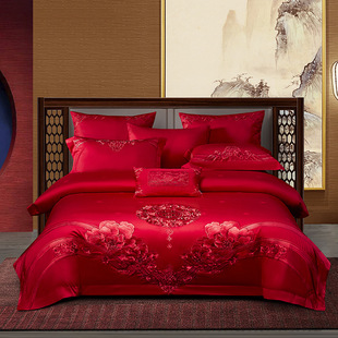High-End Wedding Red Jacquard Embroidered Four-Piece Set, High-End Cotton 160S Long-Staple Cotton Wedding Six-Piece Set, Ten-Piece Set