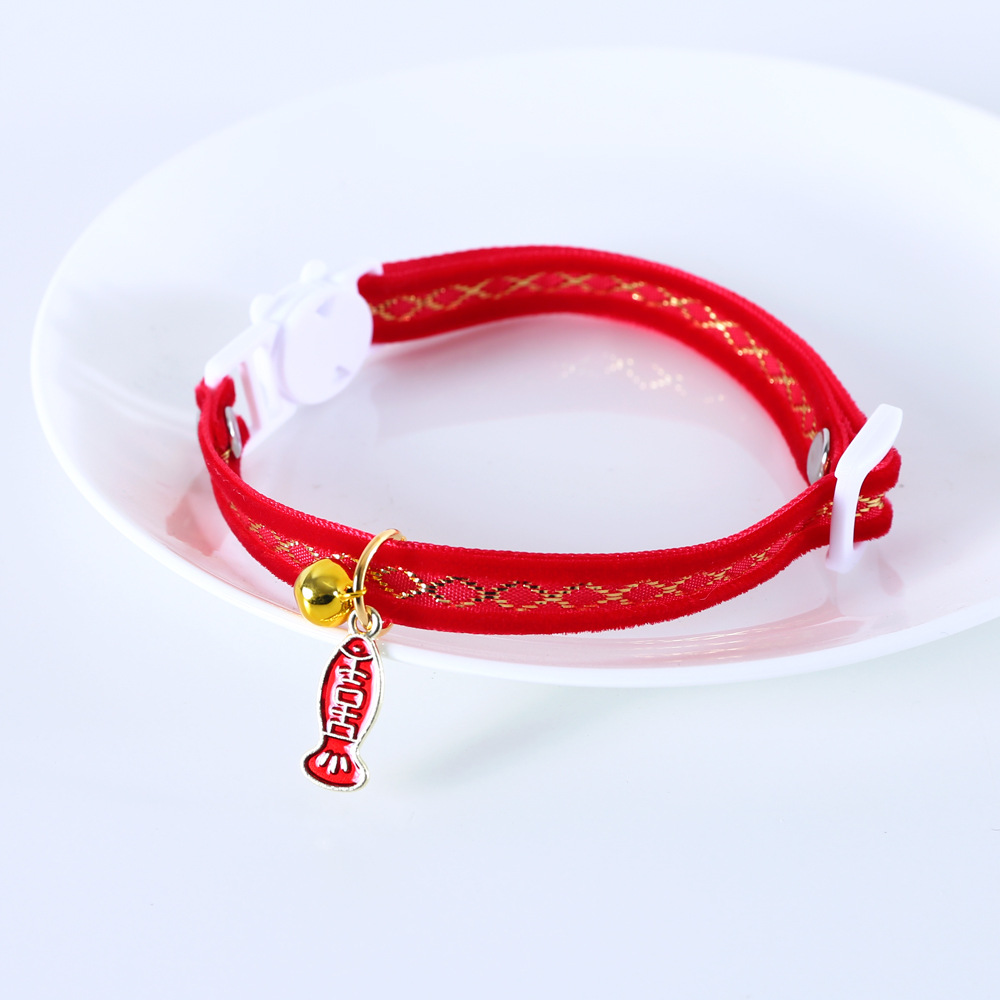 Mascotas de Año Nuevo collar perro gato collar de terciopelo campana de oro cuerda roja para atraer la riqueza seguridad antiasfixia collar cadena