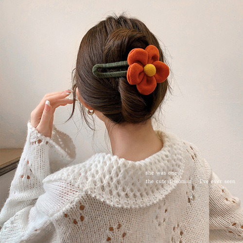 Temperament Autumn and Winter Large Flower Hairpin Women's Back Hair Clip  New Forest Style Clip Headwear